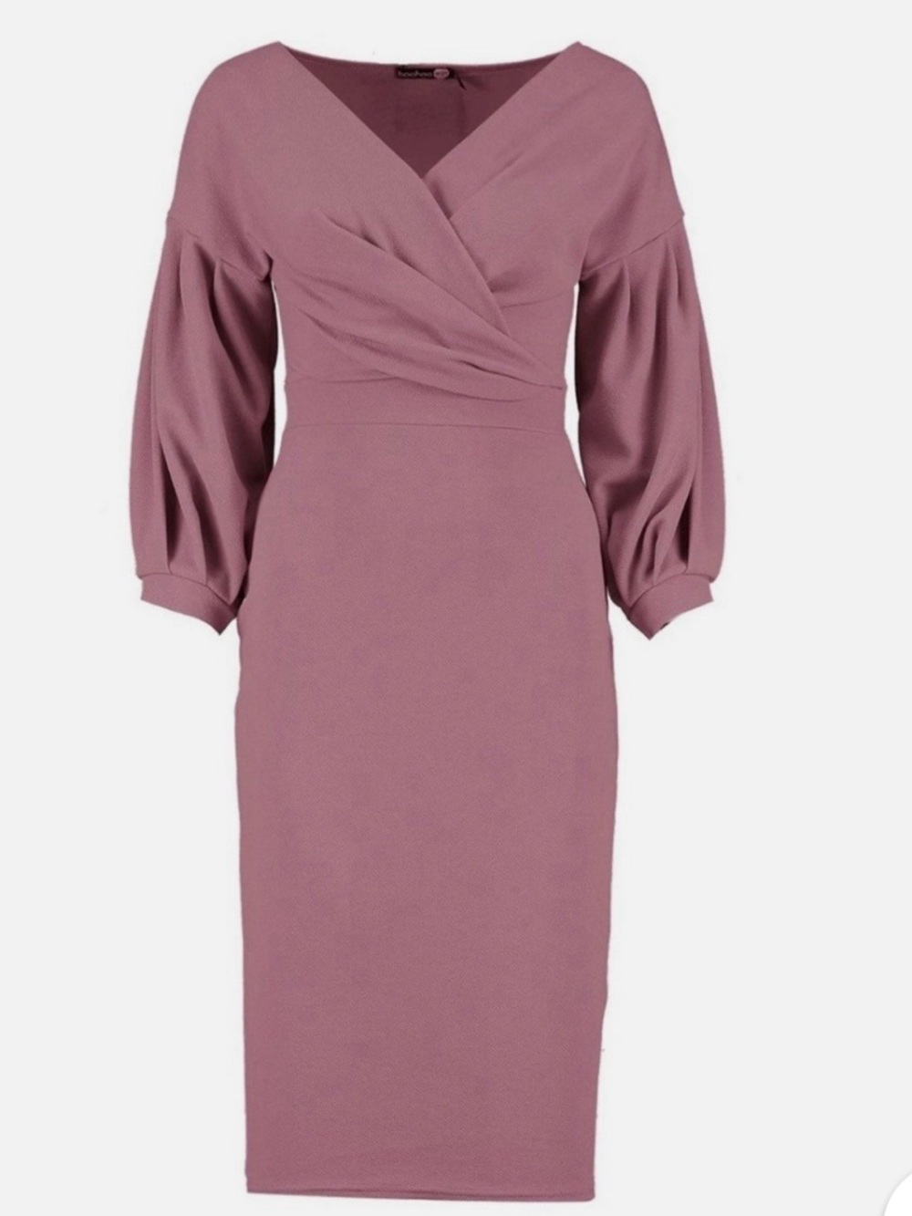 Boohoo Dusty Mauve Wrap-Style Long Sleeve Midi Dress